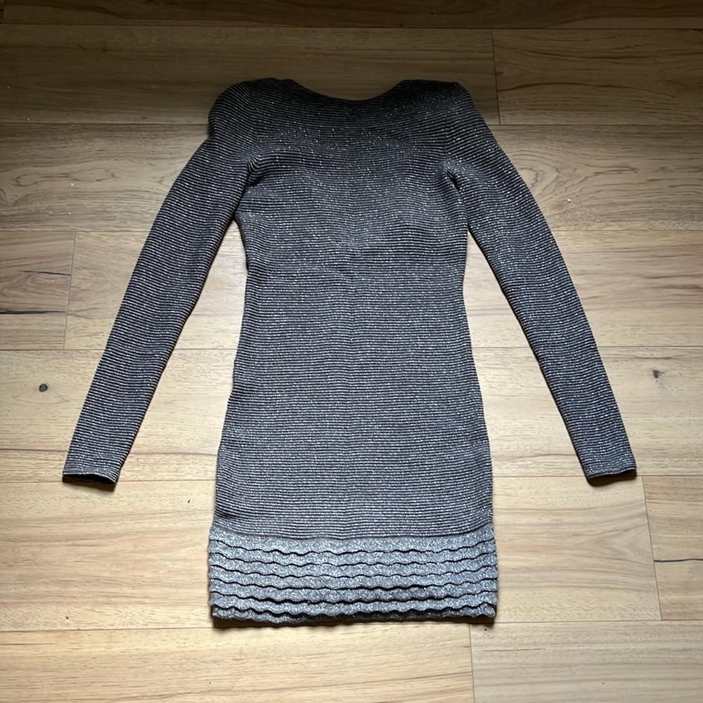 MODA INTERNATIONAL | metallic open back sweater mini dress, size XS